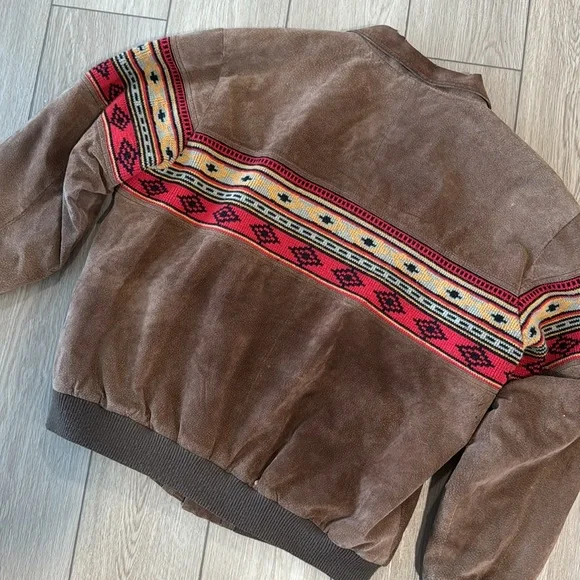Vintage Original Arizona Jean Company Suede Tribal Stripe Bomber Jacket